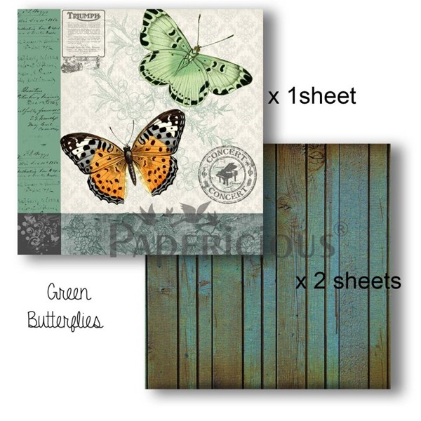Green Butterflies (6x6) - Decoupage Paper